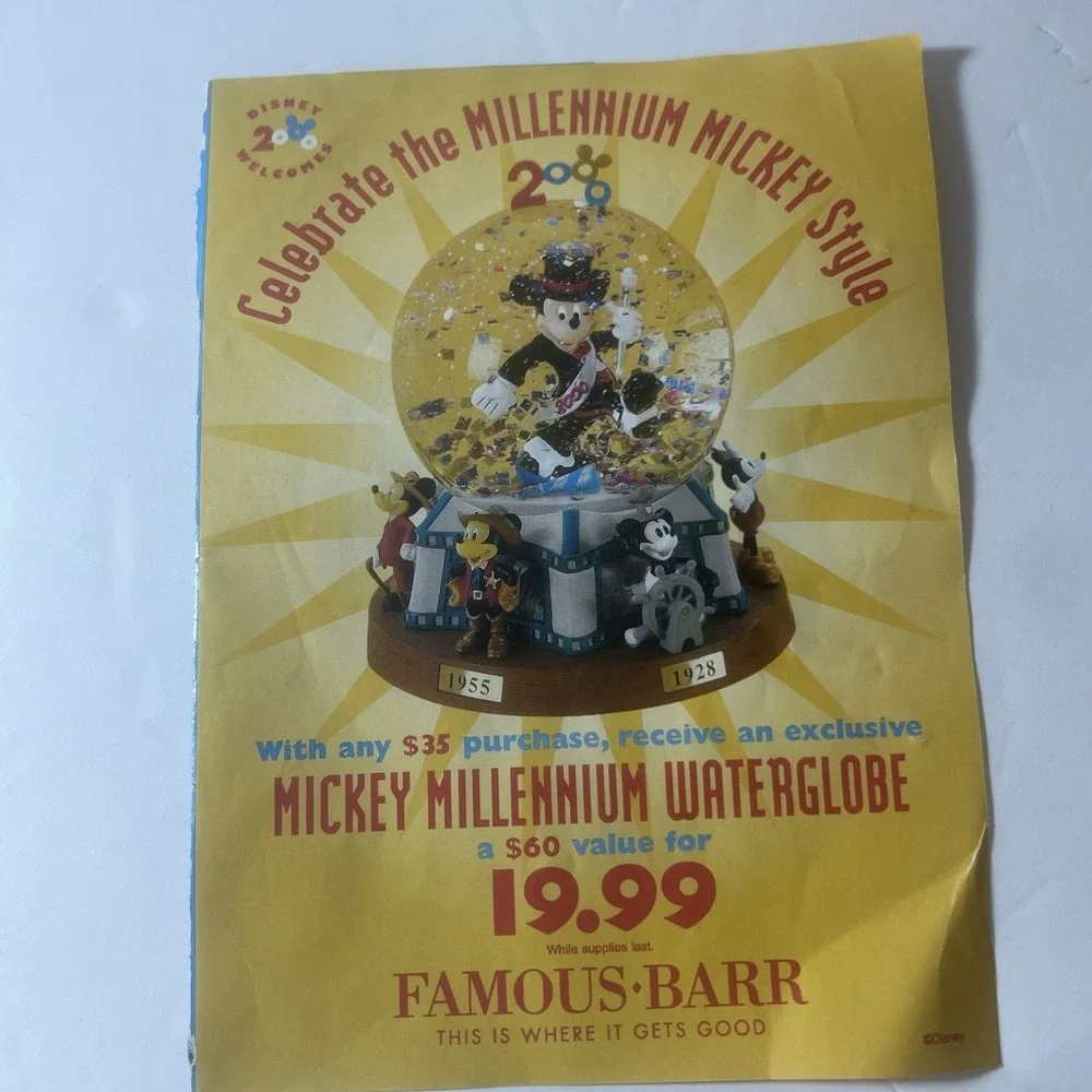 Disney 2000‎ Mickey Mouse Millennium Musical Water Globe As Time Goes By w/Box